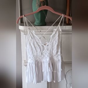 NWT Free People Intimately Adella Cami Lace Ruffed Tank Top Size SP⚘️ RETAIL $68
